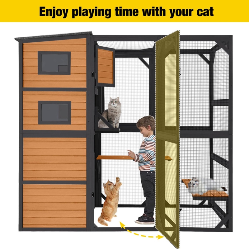 Large Outdoor Cat Enclosure Walk In Catio with Slanted Roof