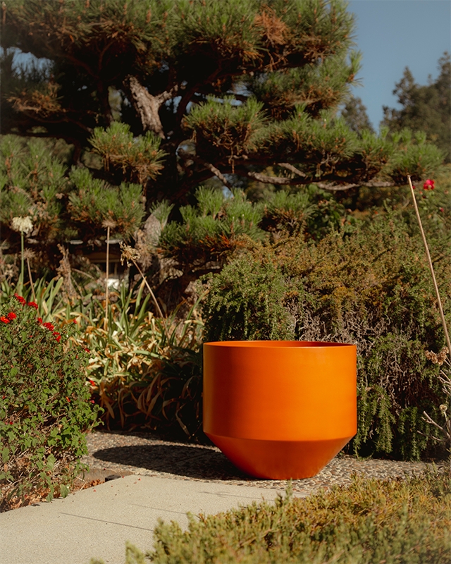 Large Planter, Bright Orange, Tapered Base, Architectural Silhouette