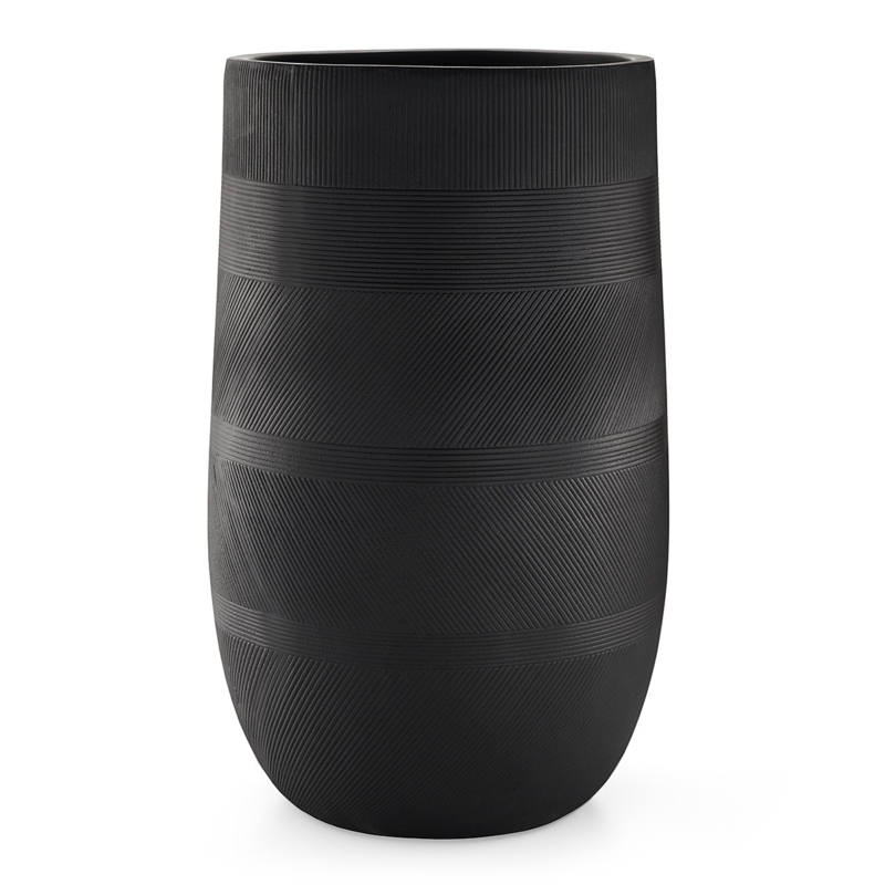 Large Planter Multi Directional Ribbing Incised Stripes Geometric