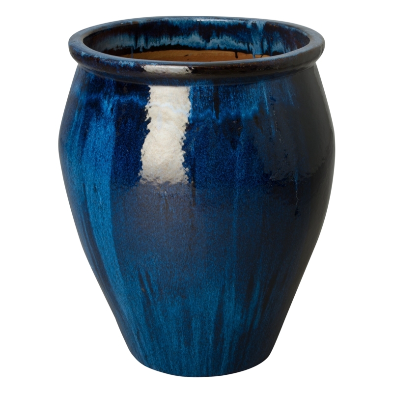 Large Planter, Rolled Lip Detail, Tapered Ovoid Form, Quin Blue Glaze