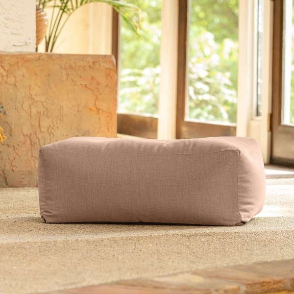 Large Rectangular Outdoor Pouf in Textured Dusty Rose Fabric
