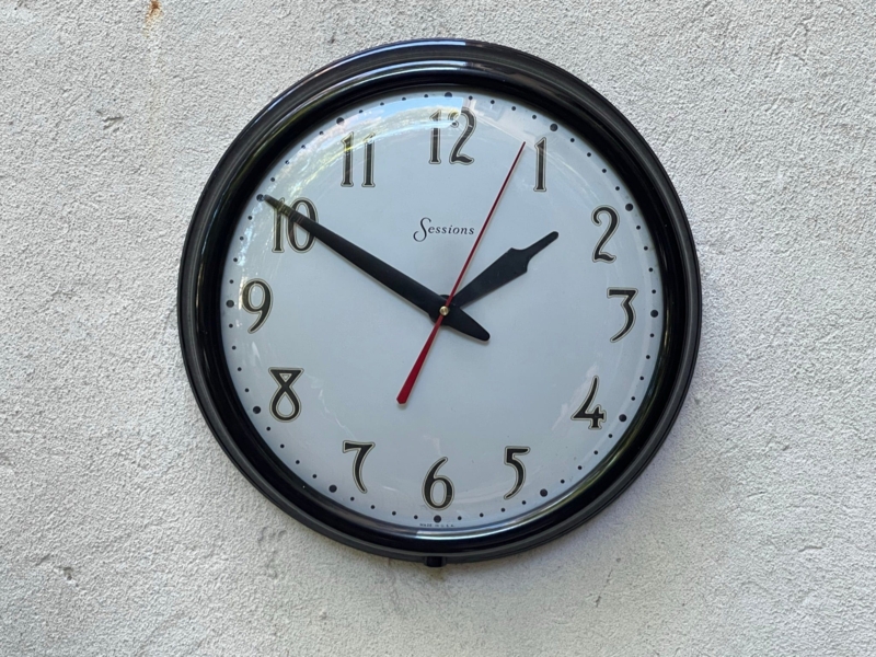 Large Round Bakelite Sessions Wall Clock, Rare, New Sweep Second Hand - I  Like Mikes Mid Century Modern