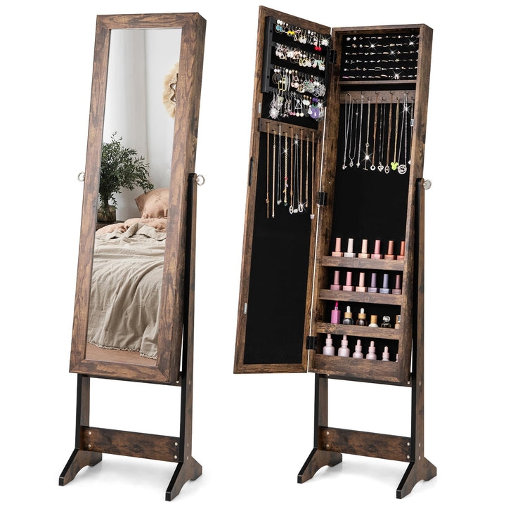 Large Rustic Brown Jewelry Cabinet with Distressed Wood Finish