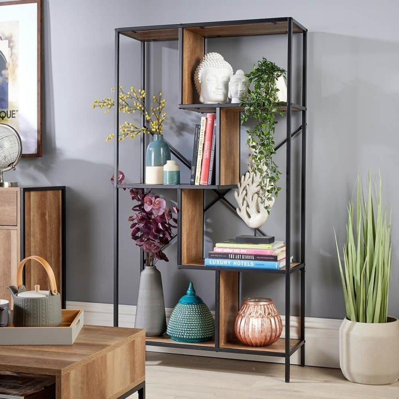 Large Shelving Unit: Asymmetrical Cubbies with Matte Black Frame