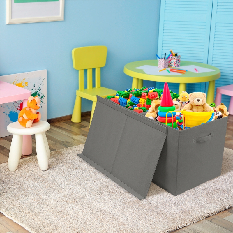 Large Toy Storage Box Heather Grey Fabric Removable Matching Lid