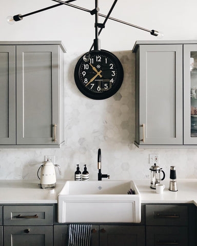 Large Wall Clock featuring Black And Gold Accent with Satin Hands