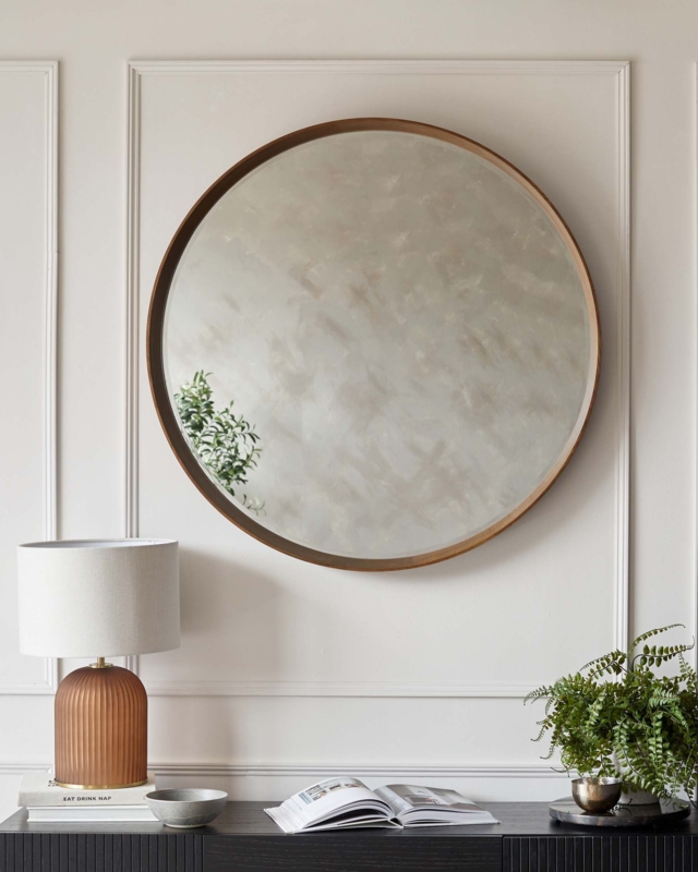 Large Walnut Wall Mirror with Slim Profile Frame, Modern Classic Style