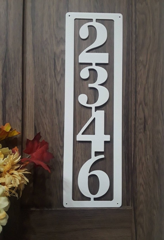 Laser Cut Metal Sign Matte White Vertical Address Plaque Frame