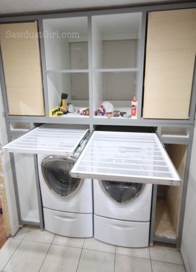 Laundry Drying Rack: Custom Built-In Pull-Out Racks, Telescopic Slides.