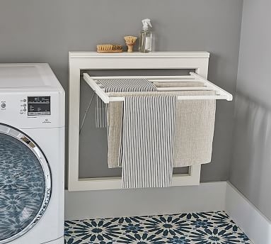 Laundry Drying Rack: Foldable Wall Mount Frame with Integrated Top Shelf.
