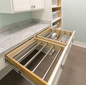 Laundry Drying Rack: Integrated Cabinetry Pull-Out Rods, Space Saving.