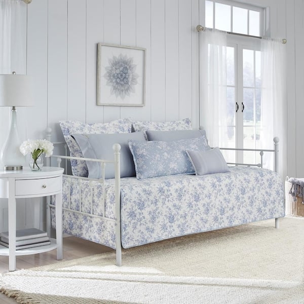 Laura Ashley Walled Garden 4-Piece Blue Cotton Bonus Daybed Set  USHSGJ1192518 - The Home Depot