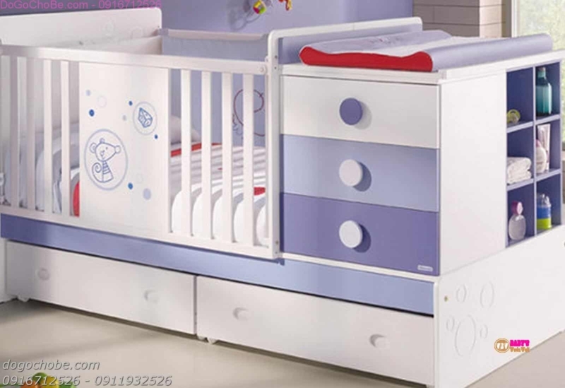 Lavender Gradient Nursery Unit with Integrated Storage and Graphic Panel