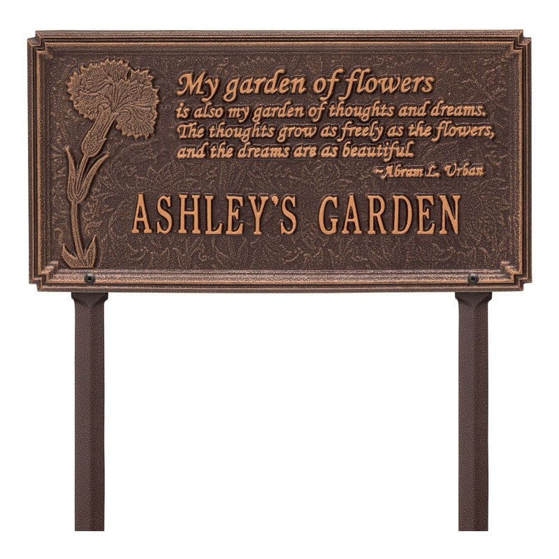 Lawn Plaque Embossed Dianthus Motif with Literary Quote