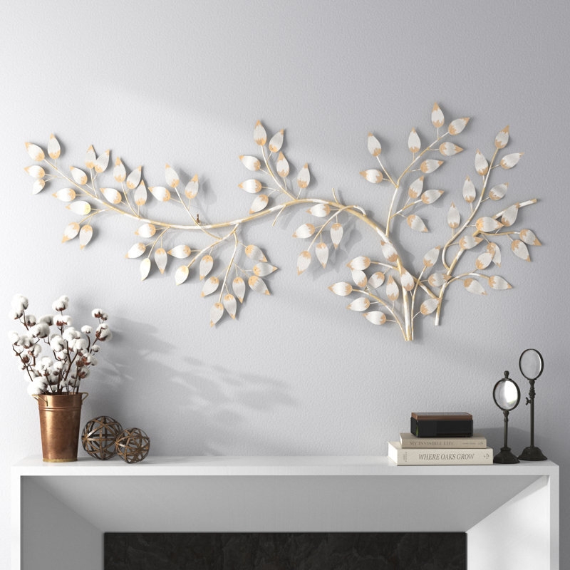 Leaf Wall Decor: Flowing Branch Sculpture with Metallic Gold Tips
