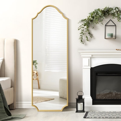 Leaner Mirror Scalloped Arched Top Gold Metallic Frame Transitional Glam
