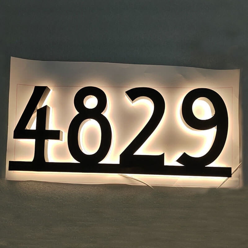LED Halo House Signs Backlit Matte Black Horizontal Plaque