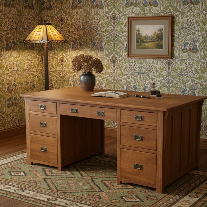 Library Desk with Cherry Wood Finish and File Cabinet Drawers