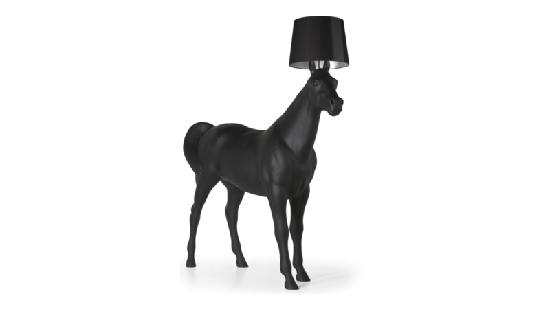 Life Sized Horse Floor Lamp: Matte Black Anatomical Sculpture, Surrealist