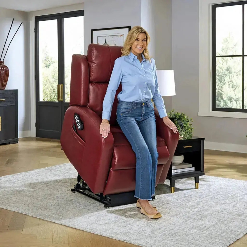 Lift Recliner Burgundy Red Power Lift Base Wired Remote Control