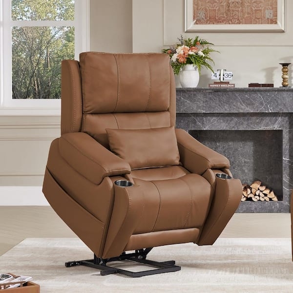 Lift Recliner with Power Base and Cup Holders, Saddle Brown