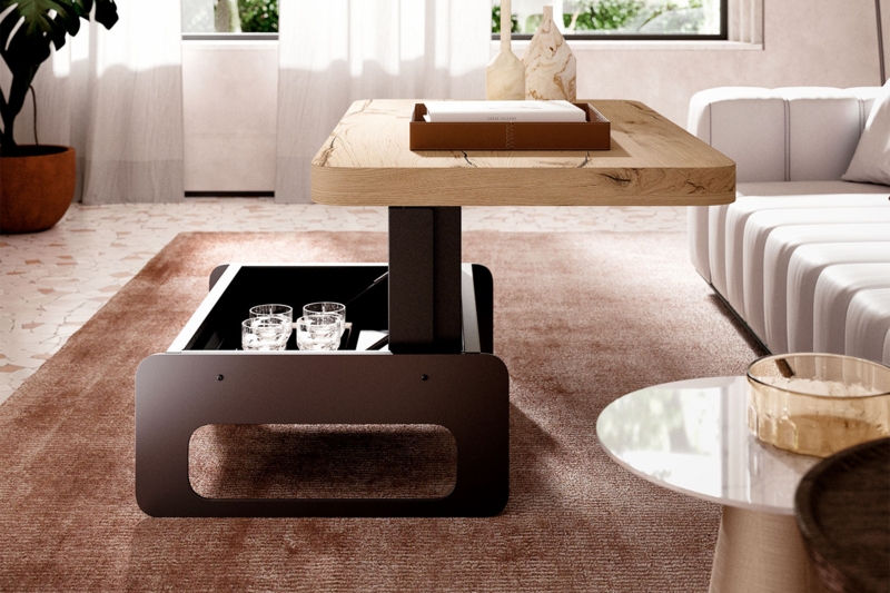 Lift-Up Coffee Table featuring Cantilevered Design and Storage