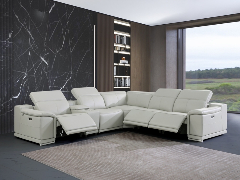 Light Grey Leather Recliner Sectional Power Charging Dock Luxury