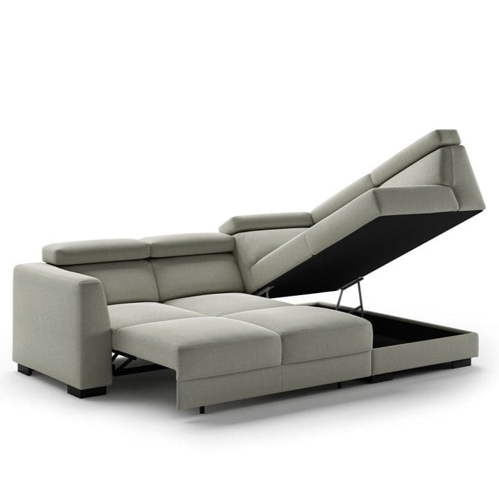 Light Grey Sectional Sleeper with Adjustable Headrests & Storage Chaise