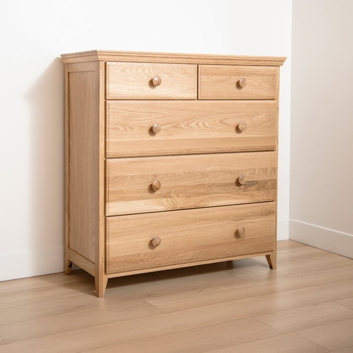 Light Oak Chest Two Over Three Drawers Crown Molding Detail