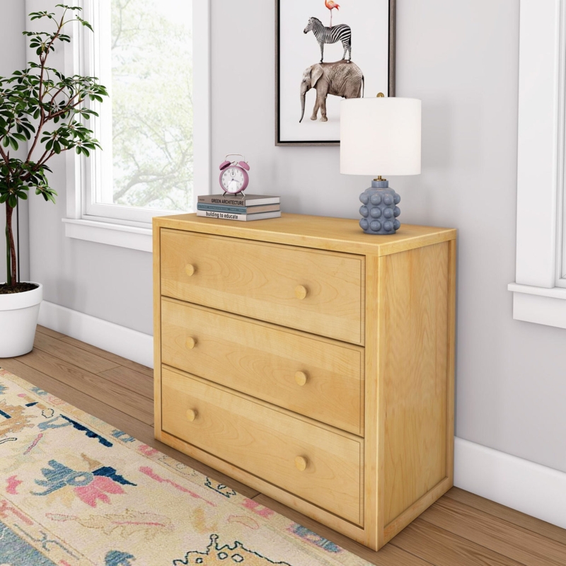 Light Wood Chest Framed Panels Round Knobs Transitional Style