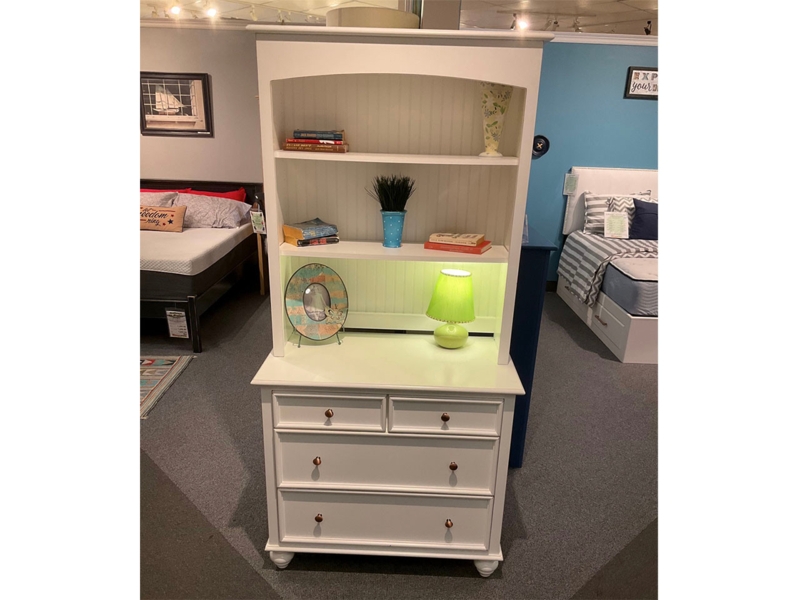 Lighted Display Hutch Dresser with Beadboard Back and Bun Feet