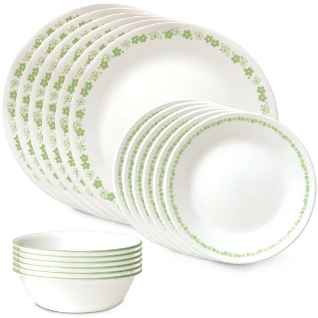Lightweight Glass Dishes Set, Floral Rim Pattern, Service for 6