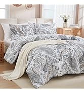 Lightweight Grey Paisley Bedding Set: Boho Chic Style with Layered Throw