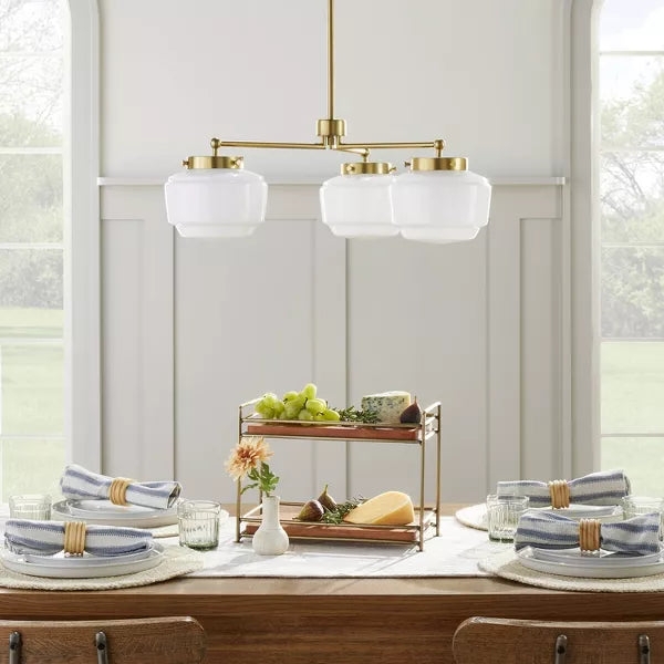 Linear Chandelier Horizontal Bar Geometric Glass Shades Industrial Chic