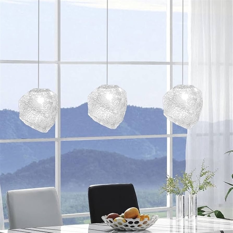 Linear Pendant Light Trio featuring Textured Organic Ice Glass