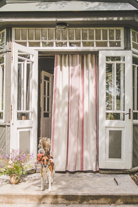 Linen Curtain Cherry Red Stripes Heavyweight Farmhouse Rustic Door Panel