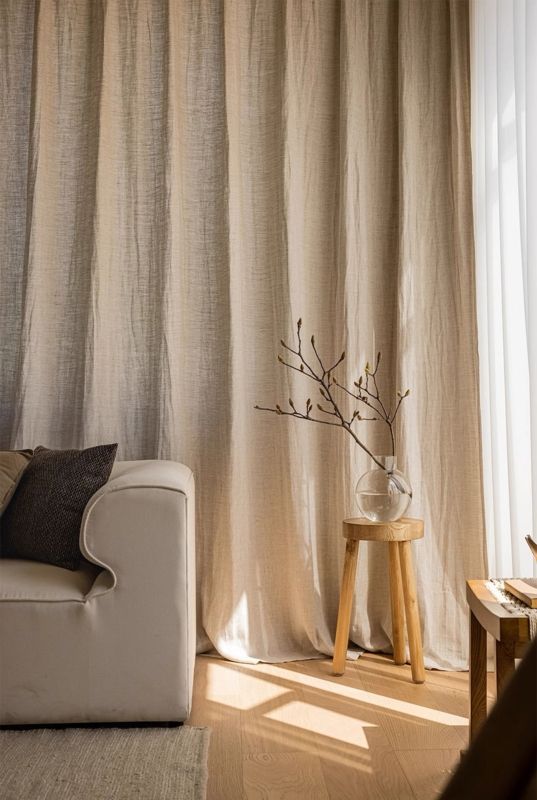Linen Curtains Natural Flax Puddled Hem Organic Modern Living Room