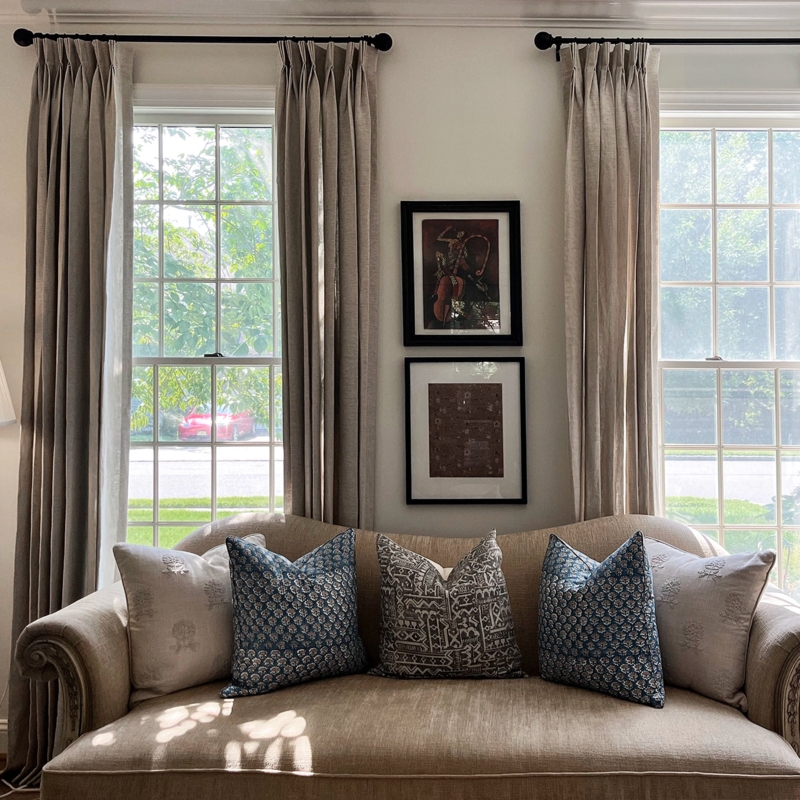 Linen Curtains Pinch Pleat Header Matte Black Hardware Ball Finials