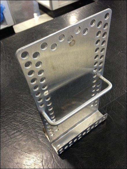 Literature Holder with Circular Perforations, Industrial Silver Stand
