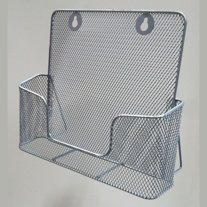 Literature Holder with Diamond Grid Mesh, Silver Industrial Wall Pocket