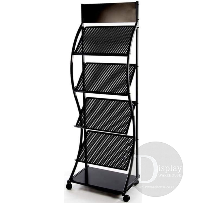 Literature Stand featuring S-Curved Frame, Matte Perforated Rolling Rack