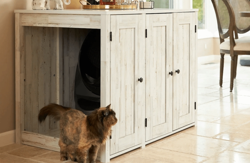 Litter Box Enclosure Whitewashed Distressed Finish Coastal Credenza
