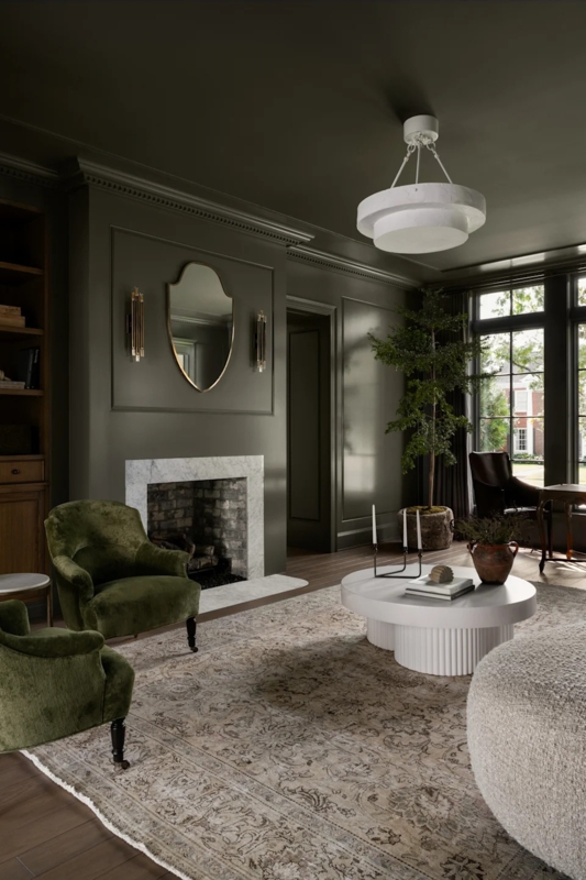 Living Room Set Olive Color Drenching Fluted Table Scalloped Mirror