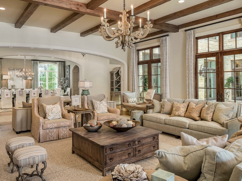 Living Room Set: Ornate Candle Style Chandelier and Arched Doorway