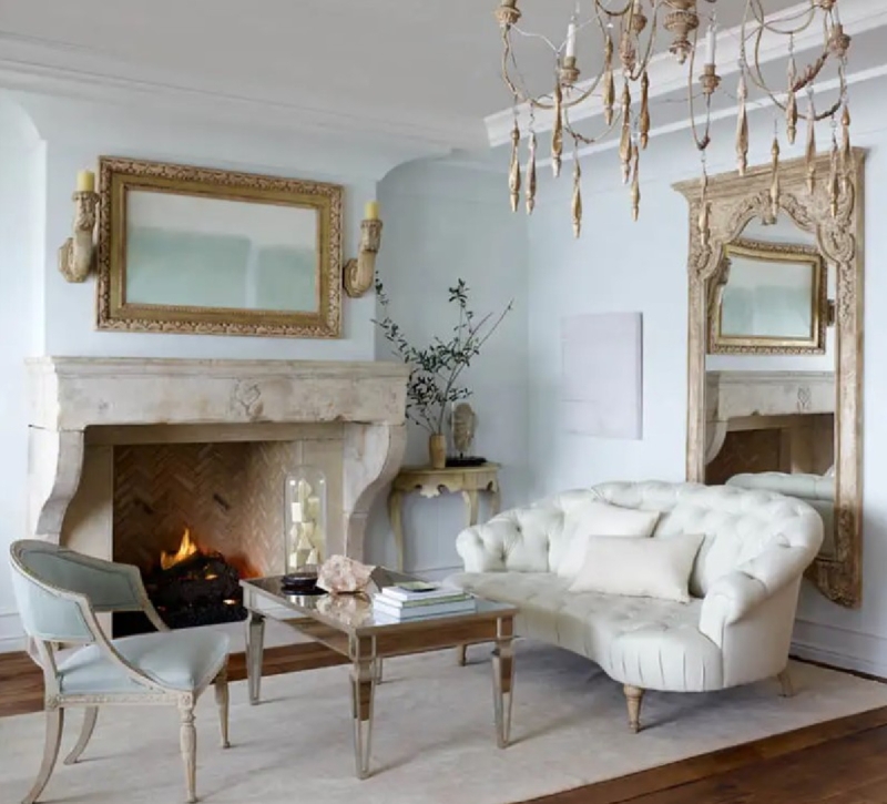 Living Room Set with Tufted Curved Sofa and Mirrored Coffee Table