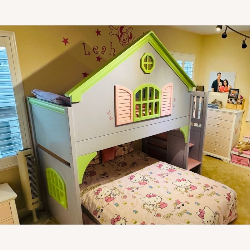Loft Bed Featuring House Silhouette and Lime Green Trim Accents