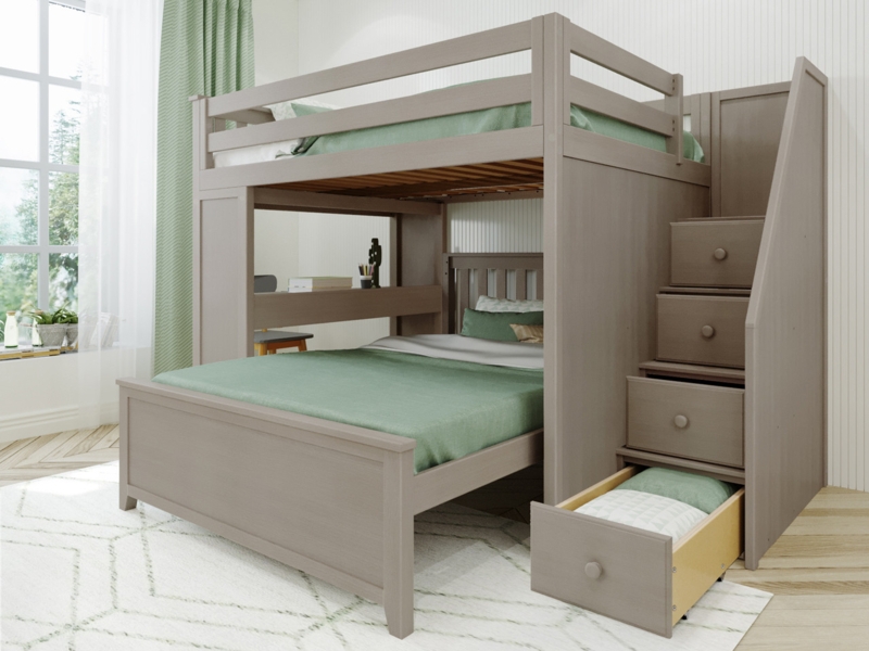 Loft Bed Full Over Full Stone Grey Finish, Full Over Full Loft Bed