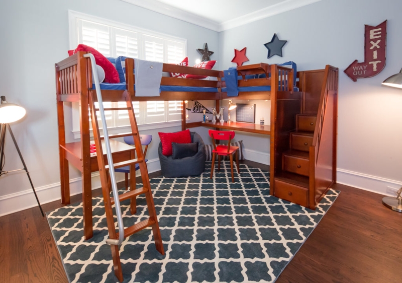 Loft Bed L-Shaped Corner Cherry Wood, Corner Loft Bed for Two