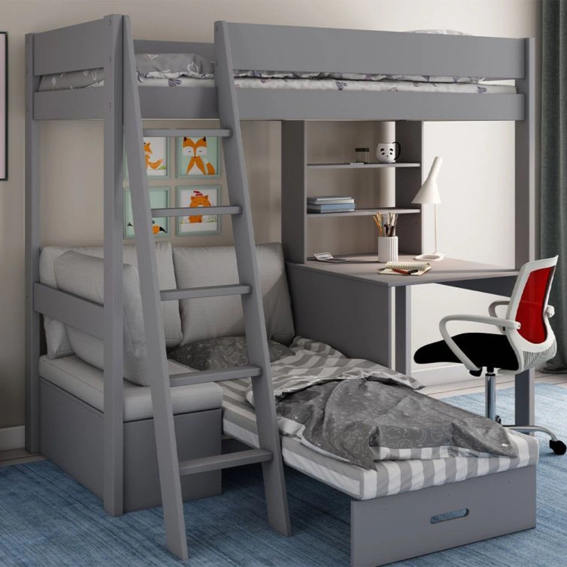 Loft Bed Matte Grey Pull Out Futon Corner Desk Unit Built In Shelving