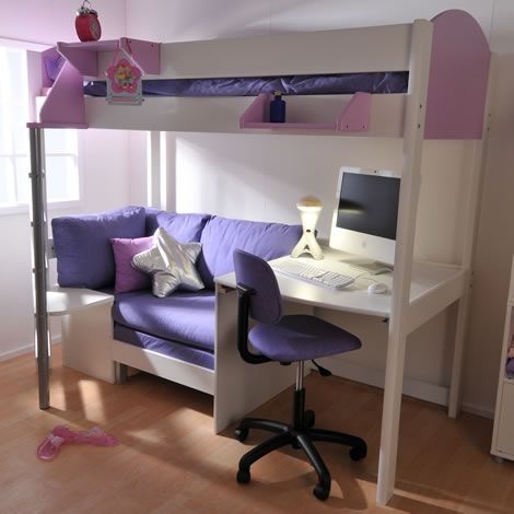 Loft Bed Purple Built In Sofa Star Pillow Integrated Desk Modern